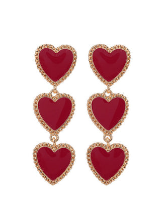 Valentine's Day Triple Heart-Shaped Pendant Earrings - vintage fashion, retro style
