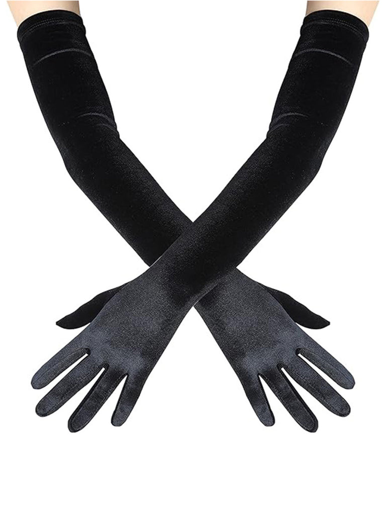 Velvet Party Solid Vintage Long Gloves: 1950s detail work for the woman who notices