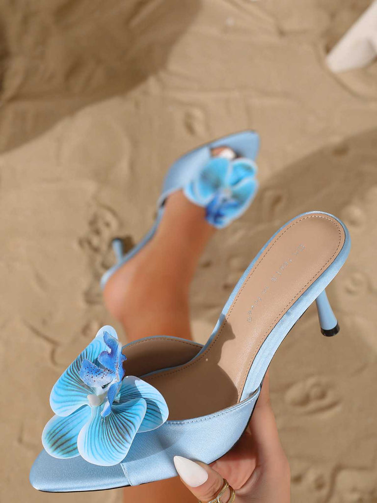 Vintage 3D Floral Pointed Toe Stiletto Sandals - vintage fashion, retro style, classic elegance for vintage lovers