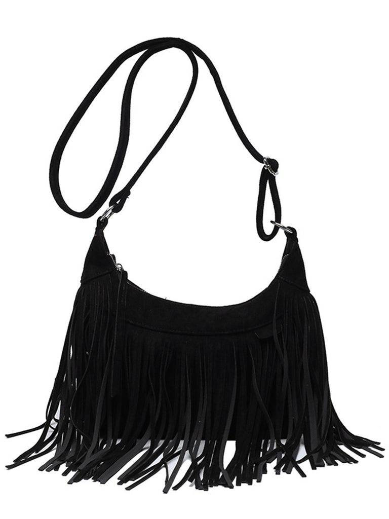 Vintage Boho Fringe Suede Shoulder Bag - vintage fashion, retro style