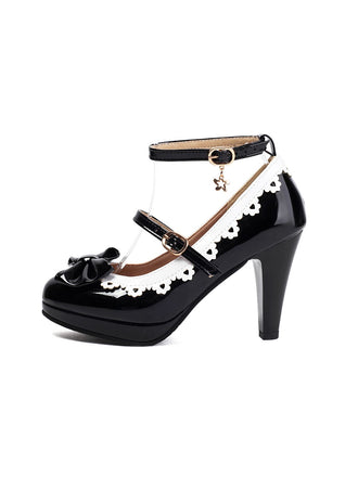 Vintage Bow Colorblock Buckle Mary Jane Shoes - vintage shoes, retro heels