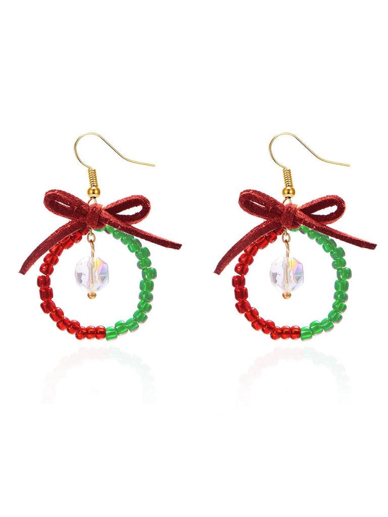 Vintage Bow Gemstone Beaded Earrings - vintage fashion, retro style