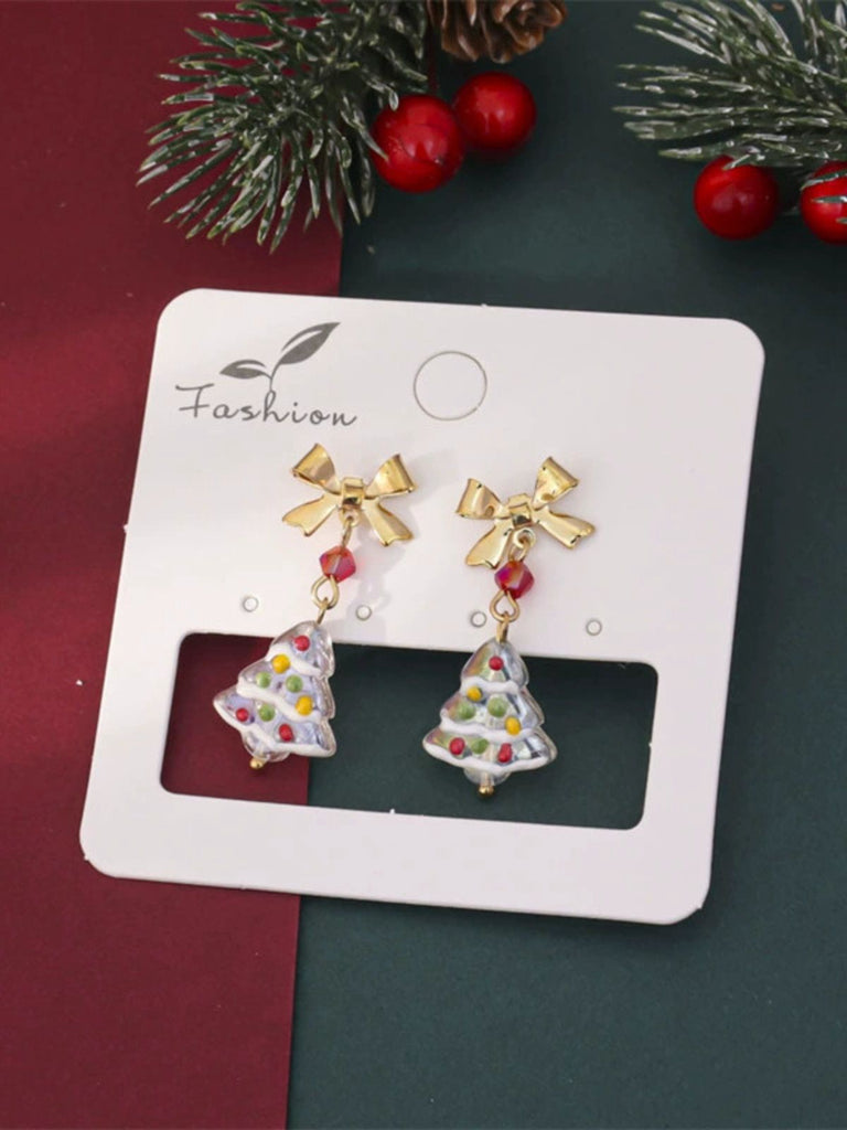 Vintage Bowknot Christmas Tree Dangle Earrings - vintage fashion, retro style