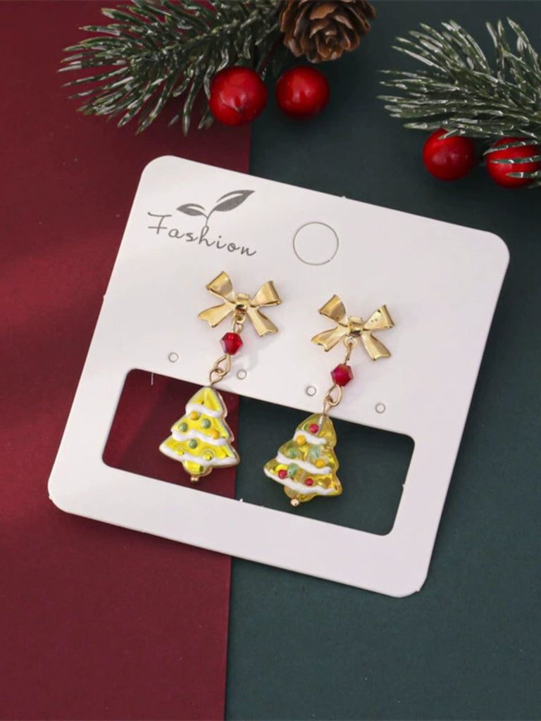 Vintage Bowknot Christmas Tree Dangle Earrings - vintage fashion, retro style