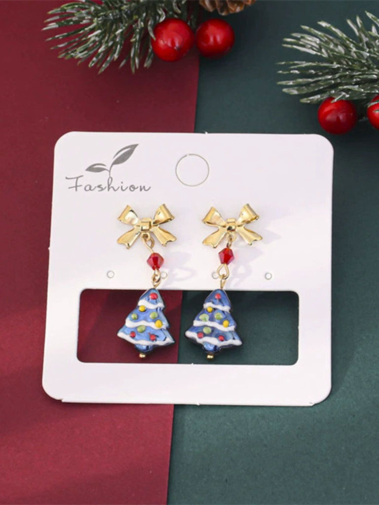 Vintage Bowknot Christmas Tree Dangle Earrings - vintage fashion, retro style
