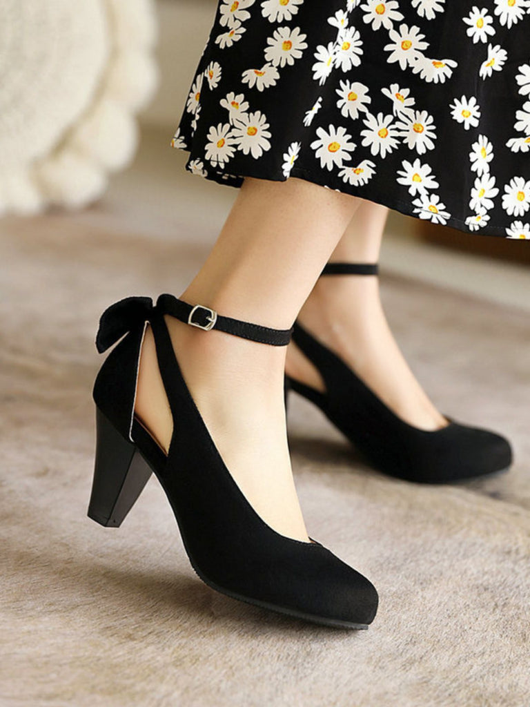 Vintage Bowknot Chunky High Heel Suede Shoes: timeless 1950s elegance she makes her own