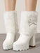 Vintage Bowknot Plush Chunky Heel Boots - vintage shoes, retro heels