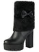 Vintage Bowknot Plush Chunky Heel Boots - vintage shoes, retro heels