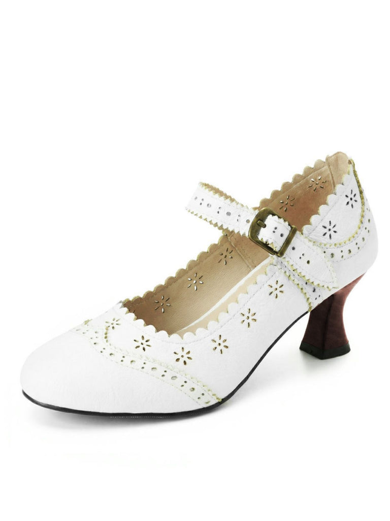 Vintage Brogue Floral Hollow Out Chunky Heels, vintage shoes, retro heels - perfect for women who love vintage and retro fashion
