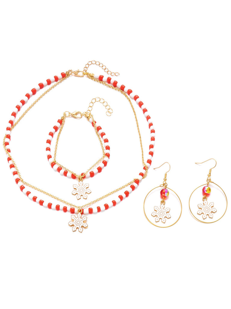 Vintage Christmas Beading Necklace & Bracelet & Earring Set - vintage fashion, retro style
