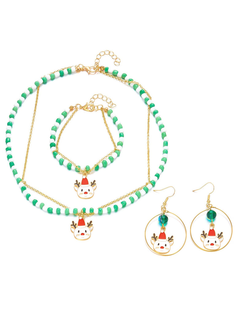 Vintage Christmas Beading Necklace & Bracelet & Earring Set - vintage fashion, retro style