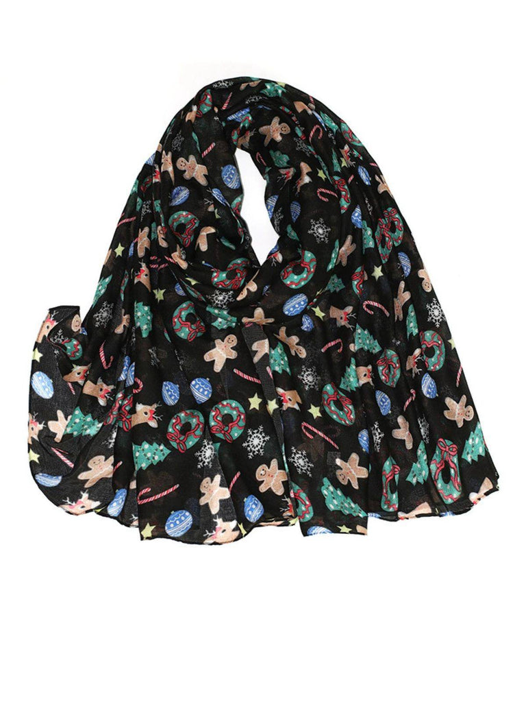 Vintage Christmas Cartoon Printed Silk Scarf - vintage fashion, retro style
