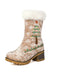 Vintage Christmas Tree Snowflake Plush Chunky Heel Boots - vintage shoes, retro heels