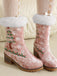 Vintage Christmas Tree Snowflake Plush Chunky Heel Boots - vintage shoes, retro heels