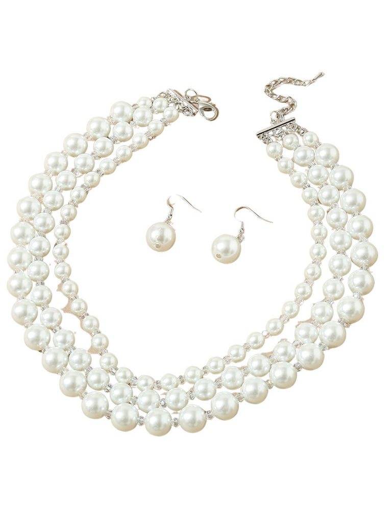 Vintage Cluster Pearl Earrings & Necklaces Set - vintage fashion, retro style
