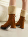 Vintage Contrasted Suede Plush Chunky Boots - vintage fashion, retro style