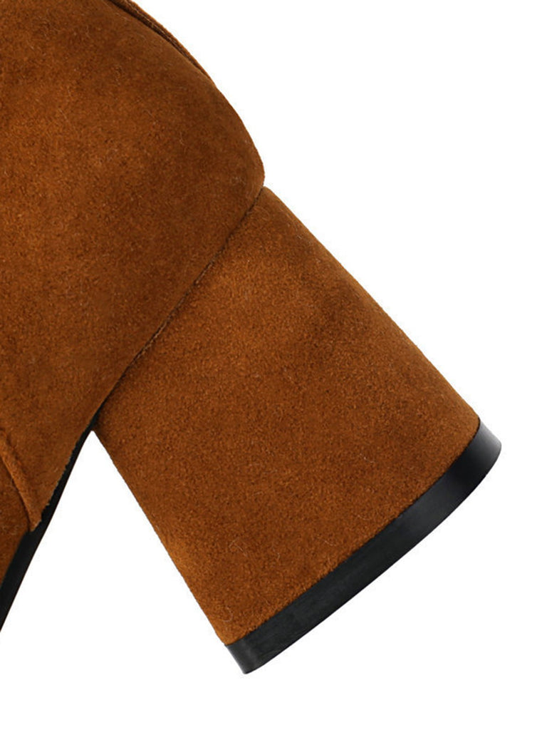 Vintage Contrasted Suede Plush Chunky Boots - vintage fashion, retro style