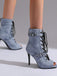 Vintage Denim Peep Toe Stiletto Heel Shoes - vintage shoes, retro heels
