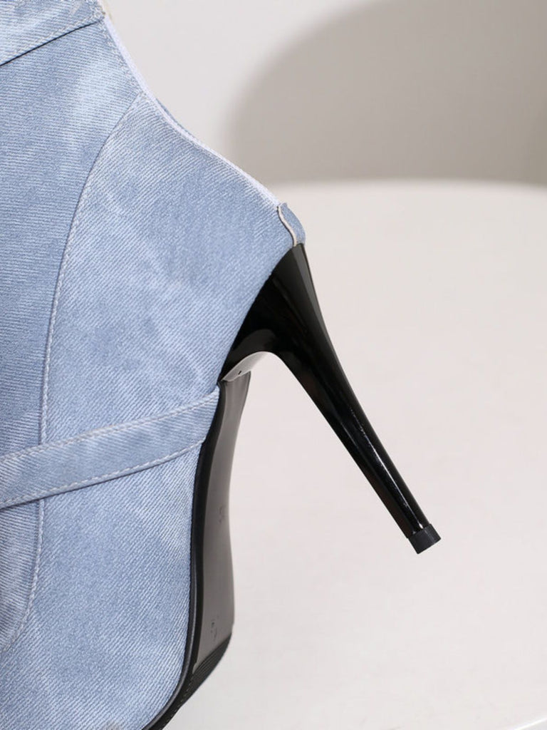 Vintage Denim Peep Toe Stiletto Heel Shoes: timeless 1950s elegance she makes her own