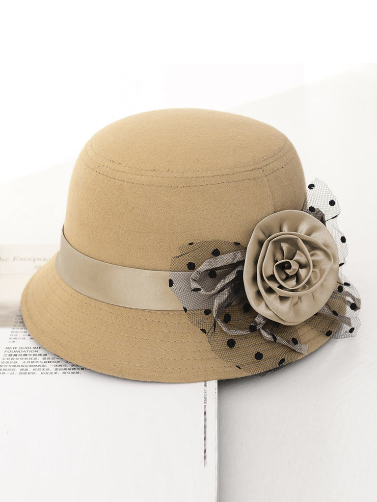 Vintage Dots Sheer Floral Felt Cloche Hat - vintage fashion, retro style