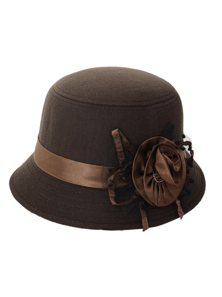 Vintage Dots Sheer Floral Felt Cloche Hat - vintage fashion, retro style