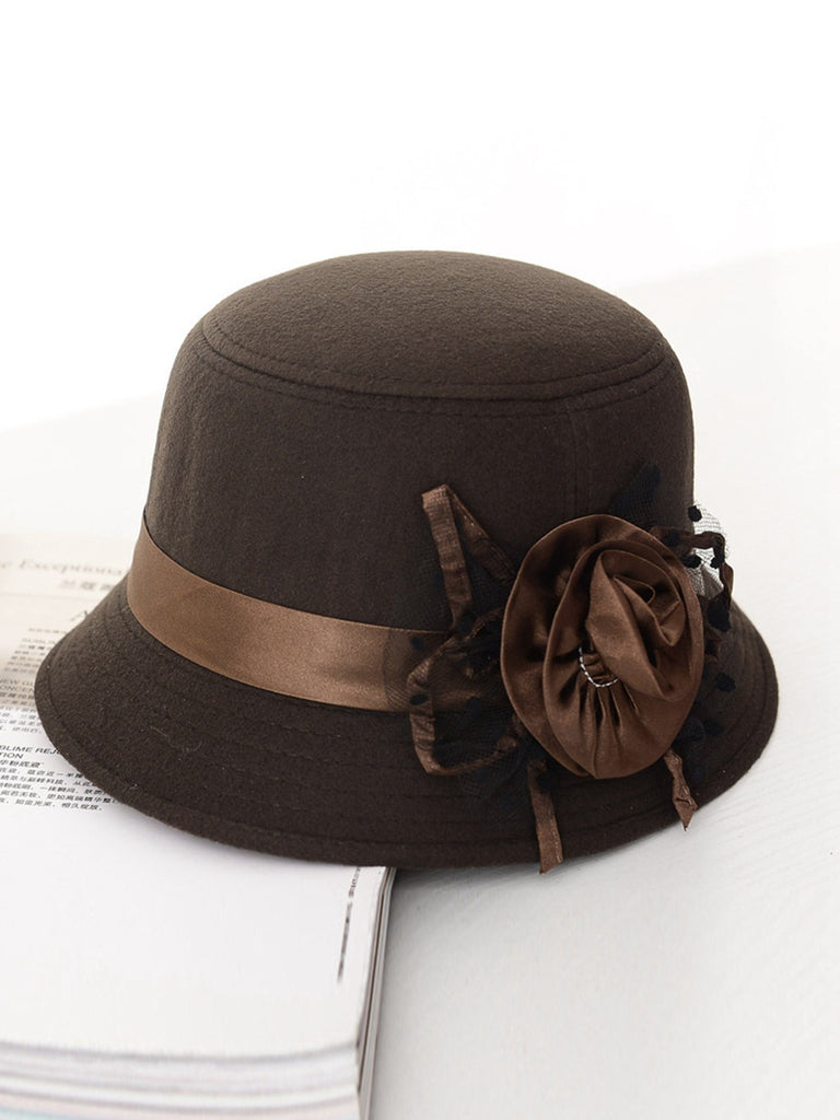 Vintage Dots Sheer Floral Felt Cloche Hat - vintage fashion, retro style