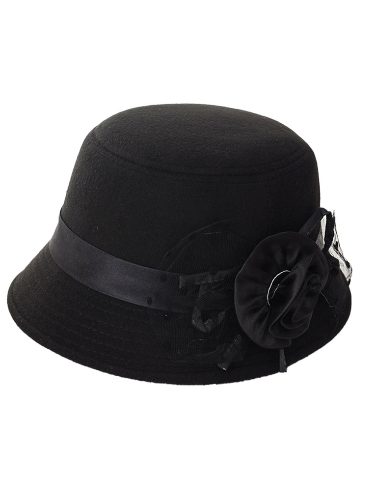 Vintage Dots Sheer Floral Felt Cloche Hat - vintage fashion, retro style