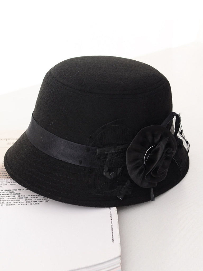 Vintage Dots Sheer Floral Felt Cloche Hat - vintage fashion, retro style