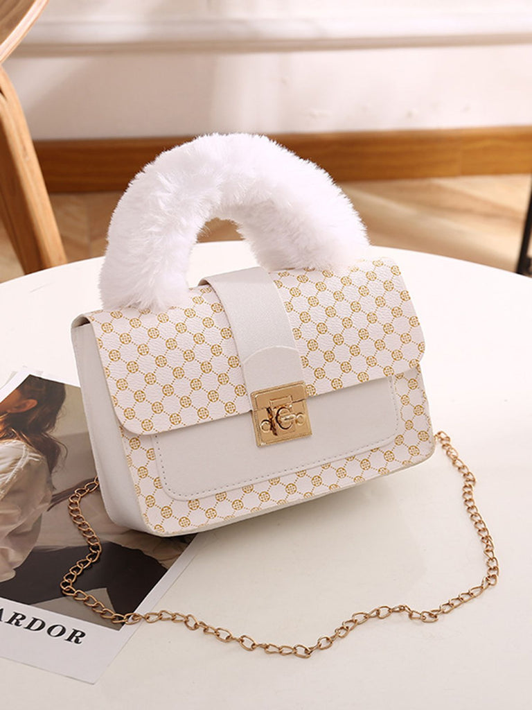 Vintage Faux Fur Handle Mini Crossbody Bag - vintage fashion, retro style