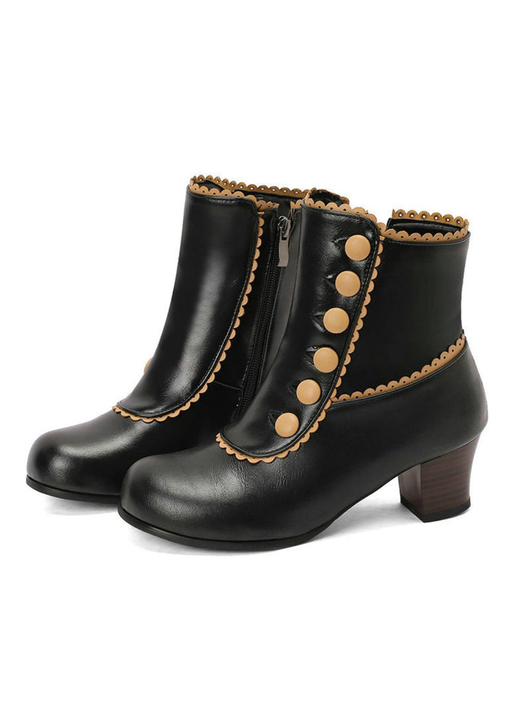 Vintage Faux Fur Lining Chunky Heel Short Boots - vintage shoes, retro heels