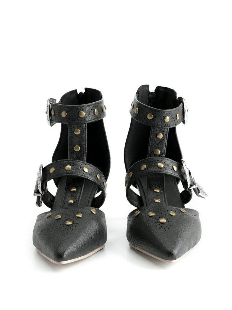 Vintage Faux Leather Pointed Toe Studded Sandals | vintage fashion, retro style, classic elegance - perfect for retro fashion enthusiasts