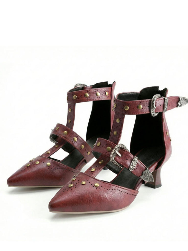 Vintage Faux Leather Pointed Toe Studded Sandals | vintage fashion, retro style, classic elegance - perfect for retro fashion enthusiasts