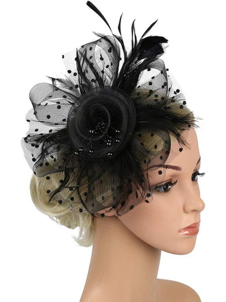 She finds her 1950s story in this Vintage Feather Polka Dots Mesh Bead Headpiece