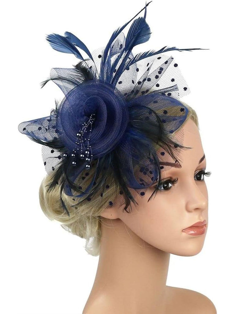 This Vintage Feather Polka Dots Mesh Bead Headpiece whispers 1950s secrets to those who notice