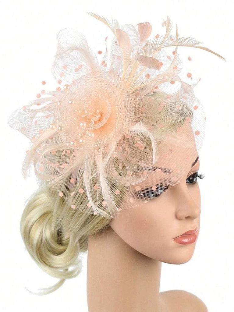 Vintage Feather Polka Dots Mesh Bead Headpiece — 1950s style that transcends decades