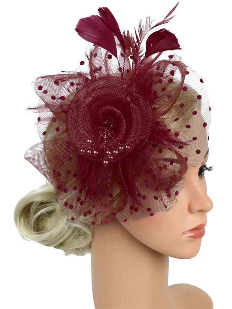 Vintage Feather Polka Dots Mesh Bead Headpiece — 1950s vintage charm for her modern wardrobe