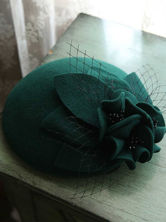 Vintage Floral Decor Mesh Woolen Hat - vintage fashion, retro style