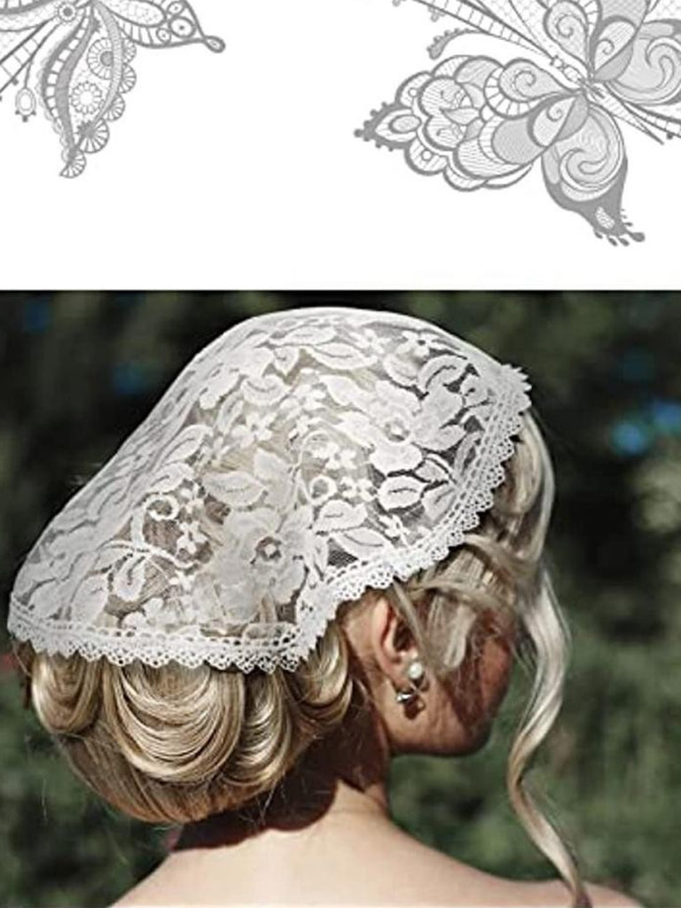 Vintage Floral Lace Head Covering - vintage fashion, retro style