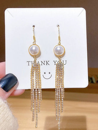 Vintage Gold Pearl Tassel Earrings - vintage fashion, retro style, glamorous gold