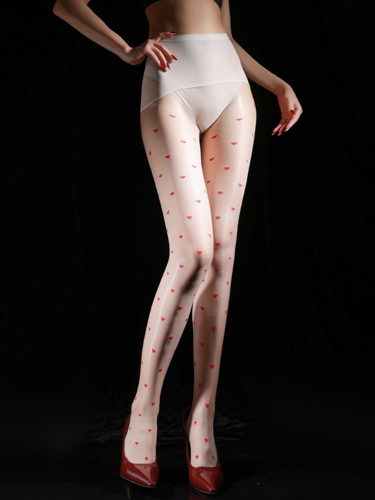 Vintage Heart Dots High-Waisted Pantyhose - vintage fashion, retro style