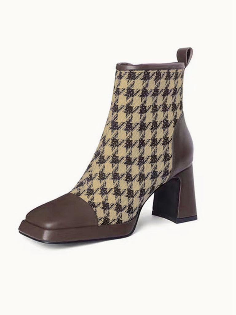 She finds her 1950s story in this Vintage Houndstooth Chunky Heel Ankle Boots