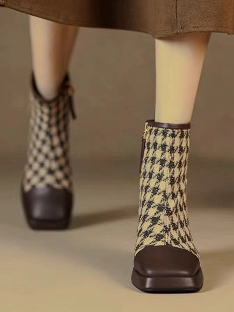 Vintage Houndstooth Chunky Heel Ankle Boots: timeless 1950s elegance she makes her own
