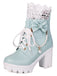 Vintage Lace Beaded Bow Chunky Heels Boots - vintage shoes, retro heels
