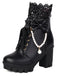 Vintage Lace Beaded Bow Chunky Heels Boots - vintage shoes, retro heels