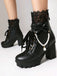 Vintage Lace Beaded Bow Chunky Heels Boots - vintage shoes, retro heels