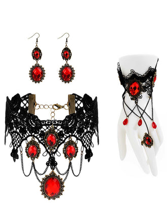 Vintage Lace Crystal Gothic Jewelry Set - vintage fashion, retro style