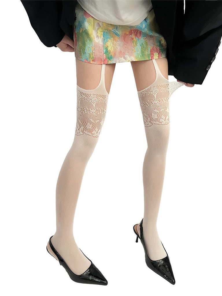 Vintage Lace Solid Suspender Pantyhose - vintage fashion, retro style