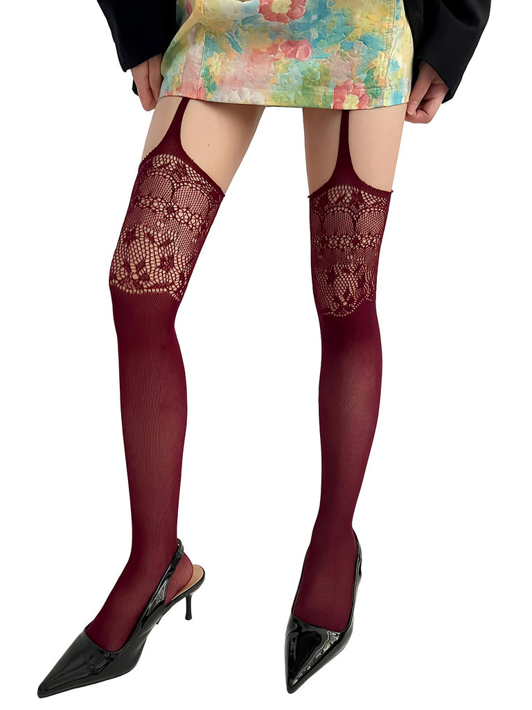 Vintage Lace Solid Suspender Pantyhose - vintage fashion, retro style