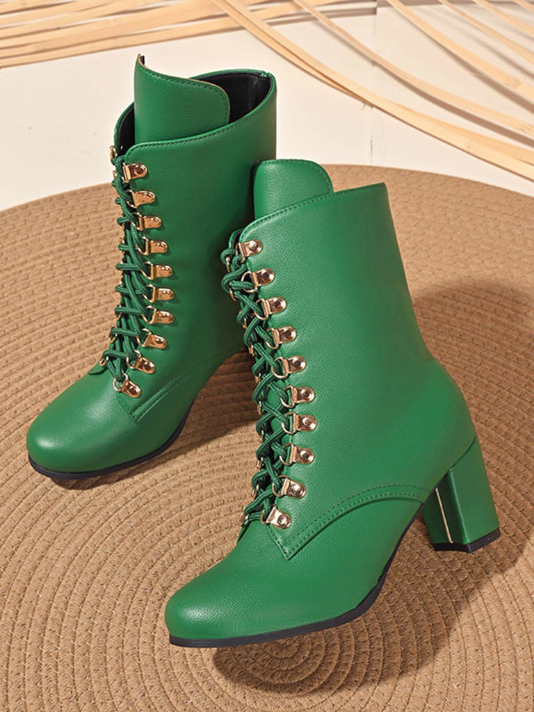 Vintage Lace-Up Ankle Chunky Heel Boots — 1950s vintage charm for her modern wardrobe