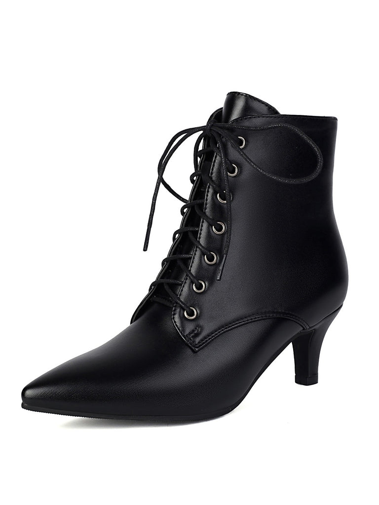 She finds her 1950s story in this Vintage Lace-Up Kitten Heel Ankle Boots